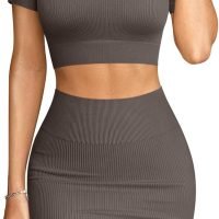 Women's 2 Piece Outfits Short Sleeve Tops and Mini Skirts Club Suit Sets