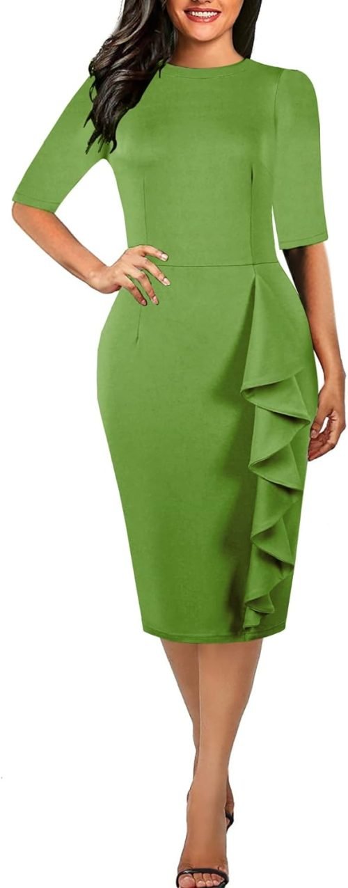 Women's Vintage Short Sleeve Polka Dot Falbala Fold Slim Fit Pencil Dress