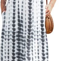 Women Summer Casual Bohemian Maxi Dress V-Neck Sleeveless Flowy Boho Floral Beach Long Dress with Pockets