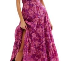 Women’s Floral Smocked Maxi Dress Boho Puff Sleeve Sweetheart A-Line Flowy Long Dresses Y2K Swing Beach Sundress