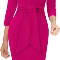 Womens Front Zipper Tie Waist Slim Work Business Office Bodycon Pencil Dress
