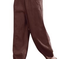 61dWUoUf4uL._AC_SL1500 Women's 100% Linen Pants Relax Fit Lantern Cropped TaperedPants Trousers with Elastic Waist