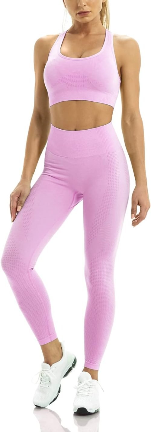 Women 2 Piece Workout Outfits Sports Bra Seamless Leggings Yoga Gym Activewear Set