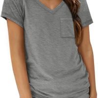 Womens T Shirts Short Sleeve V Neck Tops with Pockets Summer Fashion Trendy Soft Casual Comfy Outfits Clothes 2024