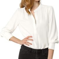 Women's Mandarin Collar Office Top Long Sleeve Button Down Shirt