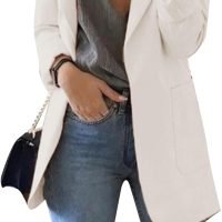 Women's Business Casual Outfits Open Front Long Sleeve Lapel Fashion Lightweight Solid Color Blazers with Pockets