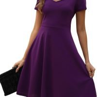 Women's Elegant Vintage Summer Sweetheart Neck Short Sleeve Casual Work Party Business A-Line Dress 163