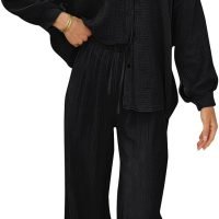 Womens 2 Piece 2024 Spring Clothes Fashion Outfits Two Piece Matching Wide Leg Palazzo Pants Sets Tracksuit Clothes