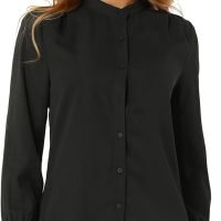 Women's Mandarin Collar Office Top Long Sleeve Button Down Shirt