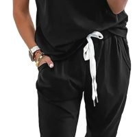 Womens V Neck Short Sleeve Top And Long Pants
