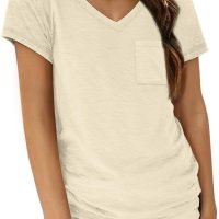 Womens T Shirts Short Sleeve V Neck Tops with Pockets Summer Fashion Trendy Soft Casual Comfy Outfits Clothes 2024