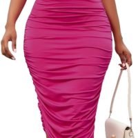 Women's Sexy One Shoulder Dresses Sleeveless Party Club Ruched Cocktail Wedding Guest Bodycon Midi Dress