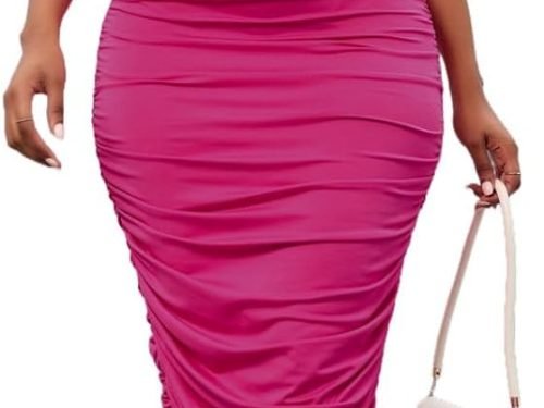 Women's Sexy One Shoulder Dresses Sleeveless Party Club Ruched Cocktail Wedding Guest Bodycon Midi Dress