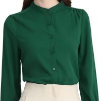 Women's Mandarin Collar Office Top Long Sleeve Button Down Shirt