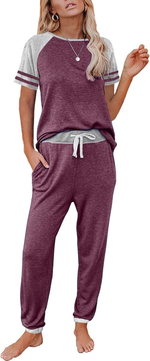 Lounge Sets For Women Two Piece Outfits Loungewear Short Sleeve Crewneck Jogger Pajama Set and Sweatpants Tracksuit
