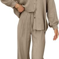 Womens 2 Piece 2024 Spring Clothes Fashion Outfits Two Piece Matching Wide Leg Palazzo Pants Sets Tracksuit Clothes