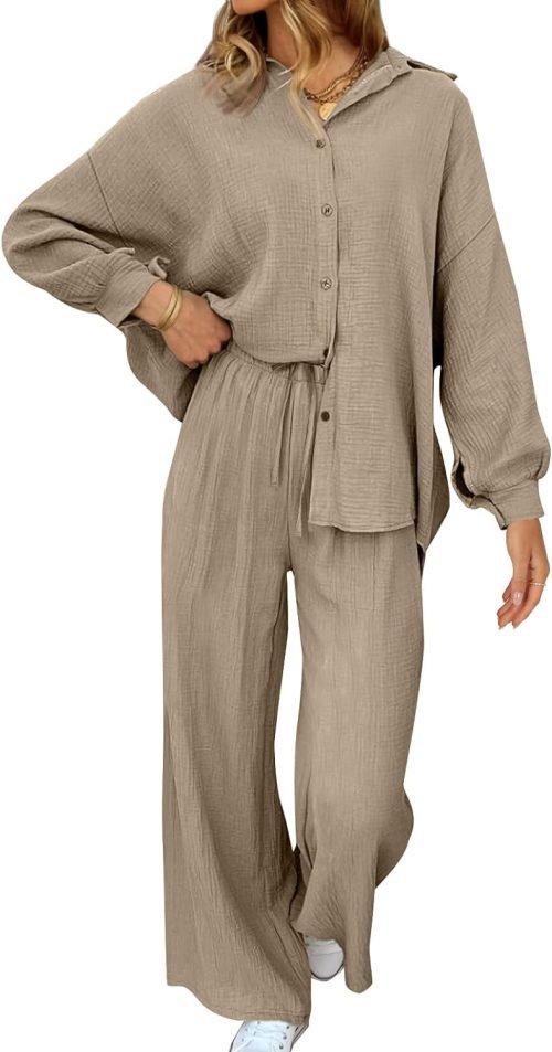 Womens 2 Piece 2024 Spring Clothes Fashion Outfits Two Piece Matching Wide Leg Palazzo Pants Sets Tracksuit Clothes