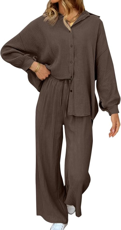 Womens 2 Piece 2024 Spring Clothes Fashion Outfits Two Piece Matching Wide Leg Palazzo Pants Sets Tracksuit Clothes