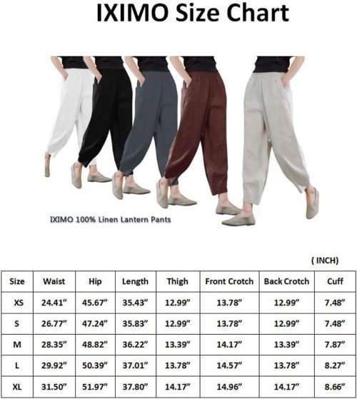 61oVY2BT8QL._AC_SL1300 Women's 100% Linen Pants Relax Fit Lantern Cropped TaperedPants Trousers with Elastic Waist