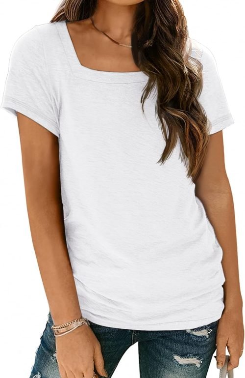 Womens Tops Casual Spring Summer Tshirts 2024 Short Sleeve Square Neck Basic Tee Outfits