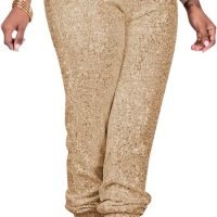 Women Casual Sequin Sparkle Glitter High Waist Pencil Pants Trousers Clubwear
