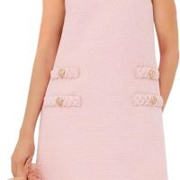 Women's Tweed Jackie Dress Crew Neck Sleeveless Elegant Vintage Button Bodycon A-line Mini Dresses