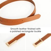 Womens Leather Belt Skinny Waist Belt for Dresses Jeans Pants with Gold Buckle