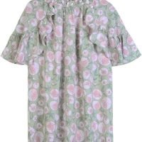 2024 Women's Summer Plus Size Floral Printed Shirt Tops Fashion Mock Neck Ruffle Short Sleeve Casual Blouse Tops