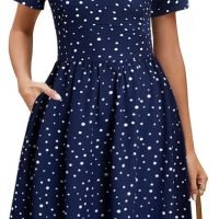 Women's Vintage Pleated Flared Swing A-Line Casual Party Work Dresses