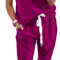 Womens V Neck Short Sleeve Top And Long Pants