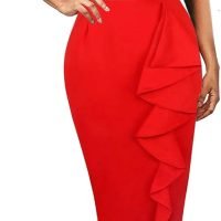 Women's Vintage Short Sleeve Polka Dot Falbala Fold Slim Fit Pencil Dress