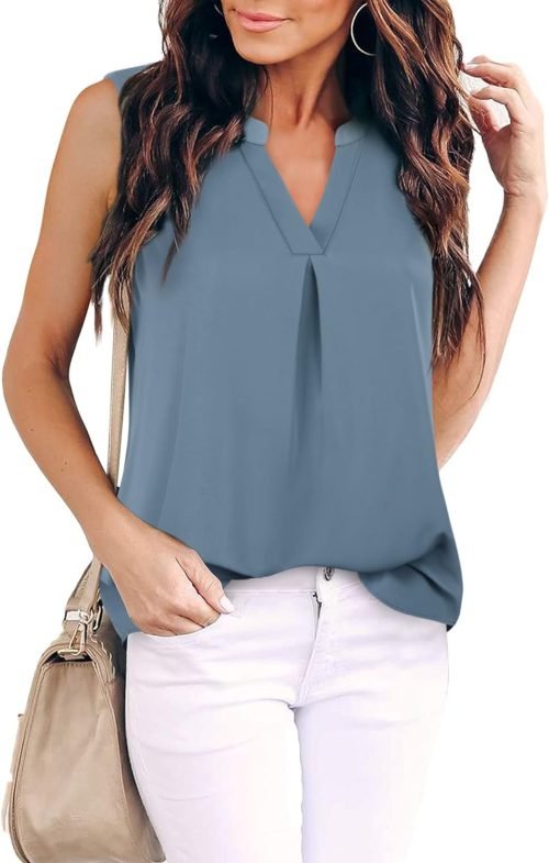 Women's Summer Tank Blouse Casual V Neck Sleeveless Tunic Top Shirt