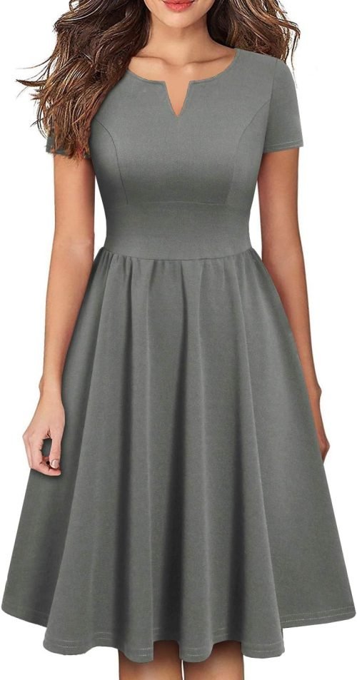 Women's Vintage Pleated Flared Swing A-Line Casual Party Work Dresses