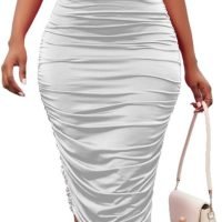 Women's Sexy One Shoulder Dresses Sleeveless Party Club Ruched Cocktail Wedding Guest Bodycon Midi Dress