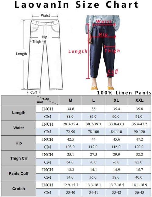 Women's Linen Cropped Pants Tapered Ankle Capris Trousers Elastic Waist
