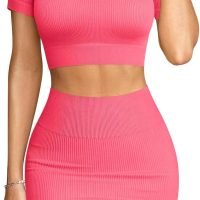 Women's 2 Piece Outfits Short Sleeve Tops and Mini Skirts Club Suit Sets
