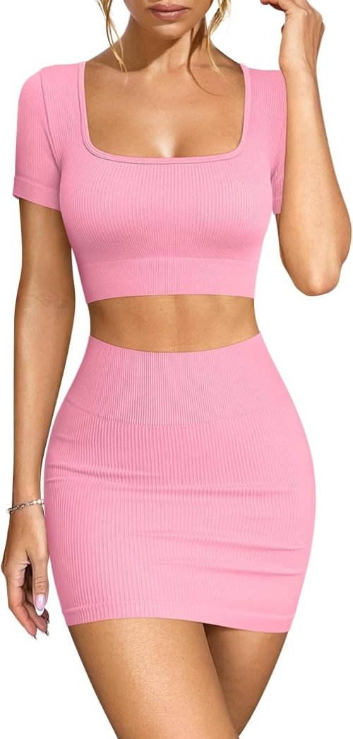 Women's 2 Piece Outfits Short Sleeve Tops and Mini Skirts Club Suit Sets