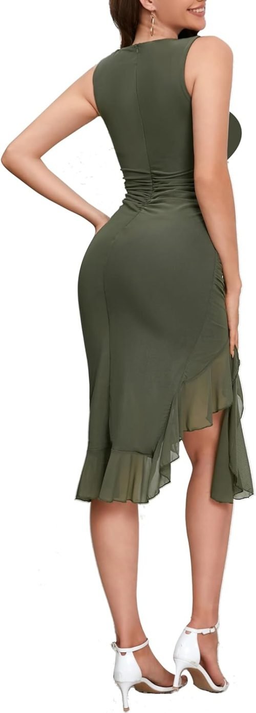 Women's Midi Bodycon Dress Summer Sleeveless Ruffle Mermaid Dress Cocktail Party Tank Dresses for Wedding Guest