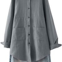 Women's Linen Shirts Button Down Long Tunic Tops Plus Size Blouse with Pockets