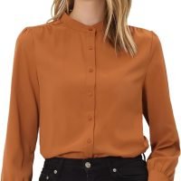 Women's Mandarin Collar Office Top Long Sleeve Button Down Shirt