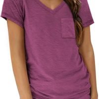 Womens T Shirts Short Sleeve V Neck Tops with Pockets Summer Fashion Trendy Soft Casual Comfy Outfits Clothes 2024