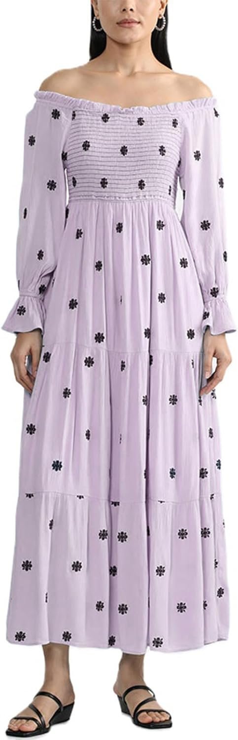 Women’s Floral Smocked Maxi Dress Boho Puff Sleeve Sweetheart A-Line Flowy Long Dresses Y2K Swing Beach Sundress