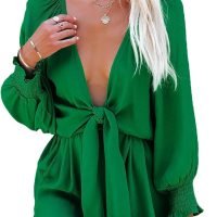 Rompers for Women Dressy Spring Summer Tie Knot Front Sexy V Neck Jumpsuits