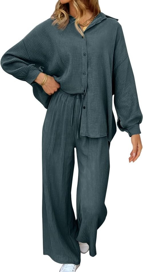 Womens 2 Piece 2024 Spring Clothes Fashion Outfits Two Piece Matching Wide Leg Palazzo Pants Sets Tracksuit Clothes