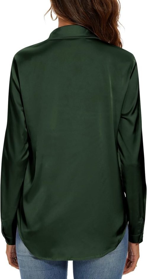 Women's Silk Blouse Long Sleeve Lady Shirt Casual Office Work Blouse Shirt Tops