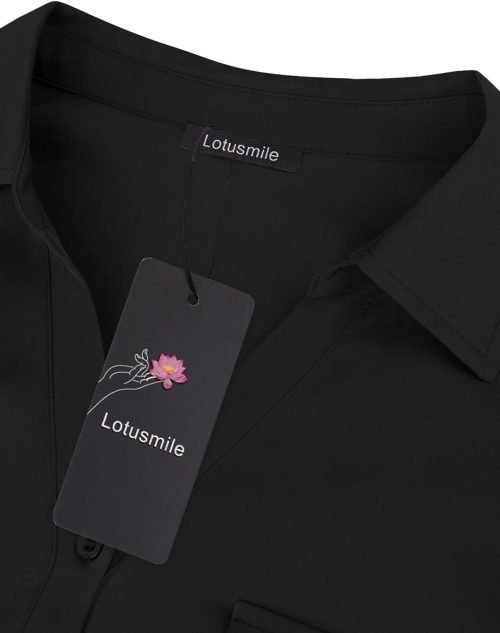 Women's Dressy Lapel Button Down Shirts for Work Office Business Casual Chiffon Blouse Tops