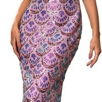 Women's V Neck Splicing Tulle Pattern Sequin Elegant Long Mermaid Prom Dress