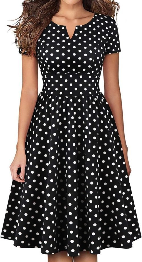 Women's Vintage Pleated Flared Swing A-Line Casual Party Work Dresses