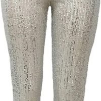 Women Casual Sequin Sparkle Glitter High Waist Pencil Pants Trousers Clubwear