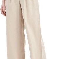 Women's Drape Linen Pants Summer Wide Leg Trousers Compact Fabric with Pockets